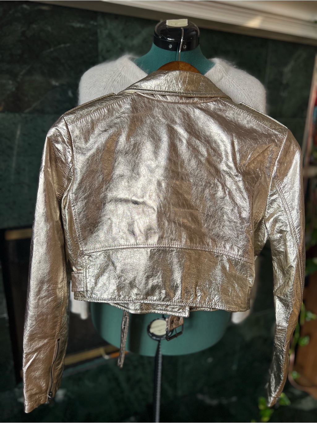 Alyson Eastman Moto Lamb Leather Jacket Gold Metallic Size S Made In Italy Euc — image 4 of 8